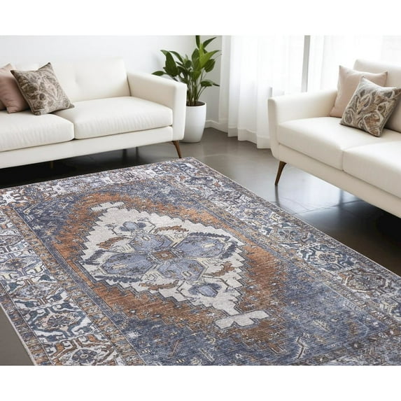 HomeRoots 9' X 12' Blue Ivory And Brown Floral Area Rug