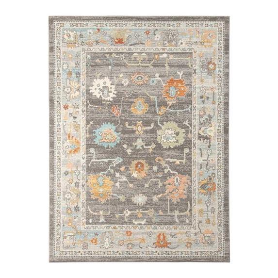 HomeRoots 531495 9 x 12 ft. Grey & Orange Floral Stain Resistant Indoor & Outdoor Rectangle Area Rug