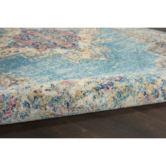 9' x 12' Light Blue Floral Power Loom Area Rug