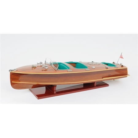 HomeRoots 401956 9 in. Wood Brown C1928 Chris Craft Triple Cockpit Hand Painted Decorative Boat