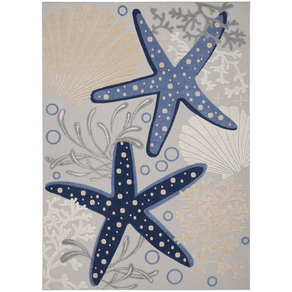 9' x 12' Blue and Gray Starfish Indoor Outdoor Area Rug