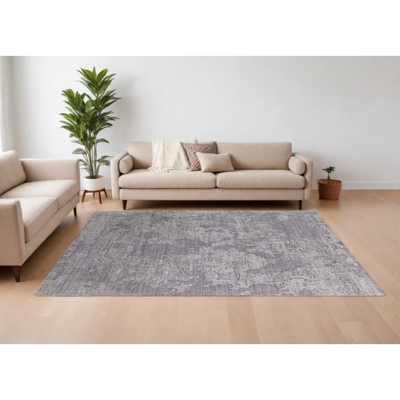 9' X 12' Gray Abstract Hand Woven Worn Faded Area Rug