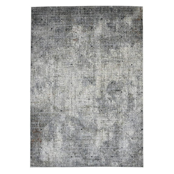 HomeRoots 9 x 12 ft. Abstract Power Loom Rectangle Area Rug, Gray & Ivory