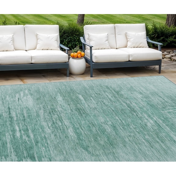 9' X 12' Aqua And Teal Blue Abstract Washable Indoor Outdoor Area Rug