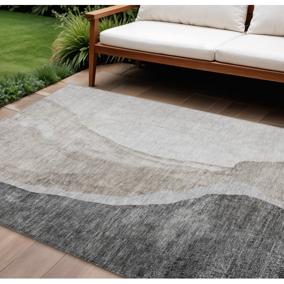 HomeRoots 580776 9 x 12 ft. Abstract Washable Indoor & Outdoor Rectangle Area Rug, Charcoal, Gray & Taupe