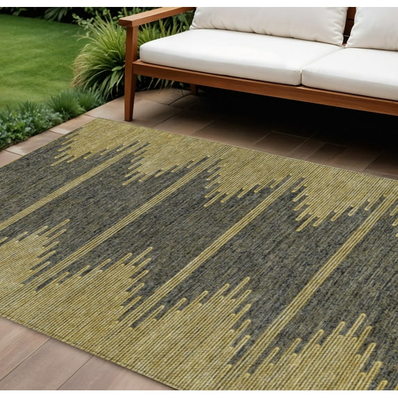 HomeRoots 580046 9 x 12 ft. Abstract Washable Indoor & Outdoor Rectangle Area Rug, Dark Gray & Gold