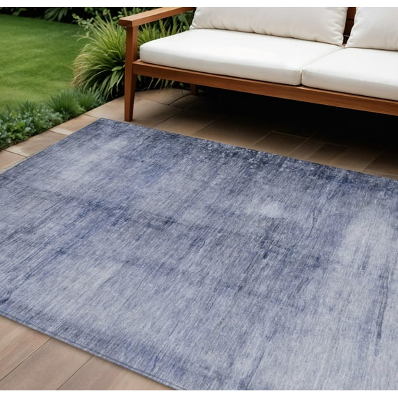 9' X 12' Navy Blue And Sky Blue Abstract Washable Indoor Outdoor Area Rug