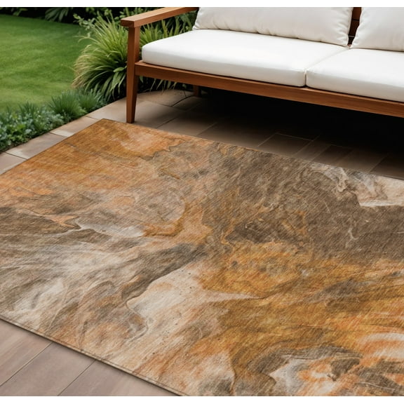 9' X 12' Orange Copper And Terra Cotta Abstract Washable Indoor Outdoor Area Rug