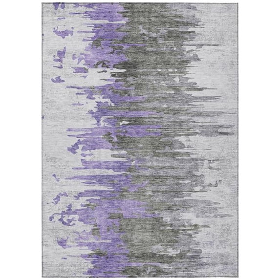 HomeRoots 582402 9 x 12 ft. Abstract Washable Indoor & Outdoor Rectangle Area Rug, Purple, Ivory & Charcoal
