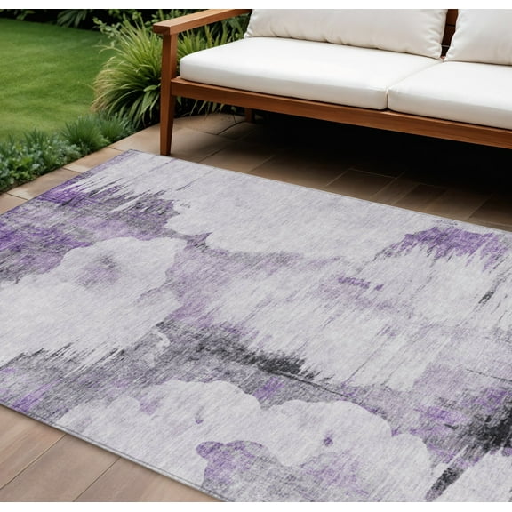 9' X 12' Purple Lavender And Gray Abstract Washable Indoor Outdoor Area Rug