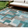 thumbnail image 1 of 9' X 12' Teal Blue Aqua And Beige Abstract Washable Indoor Outdoor Area Rug, 1 of 5