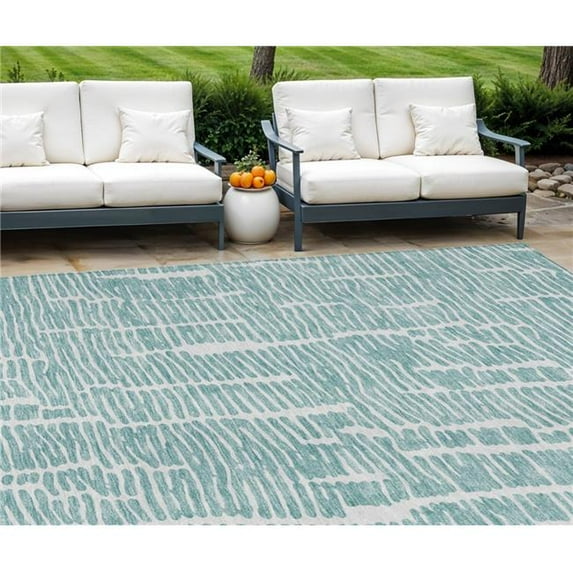 HomeRoots 588520 9 x 12 ft. Abstract Washable Indoor & Outdoor Rectangle Area Rug, Teal Blue & Ivory