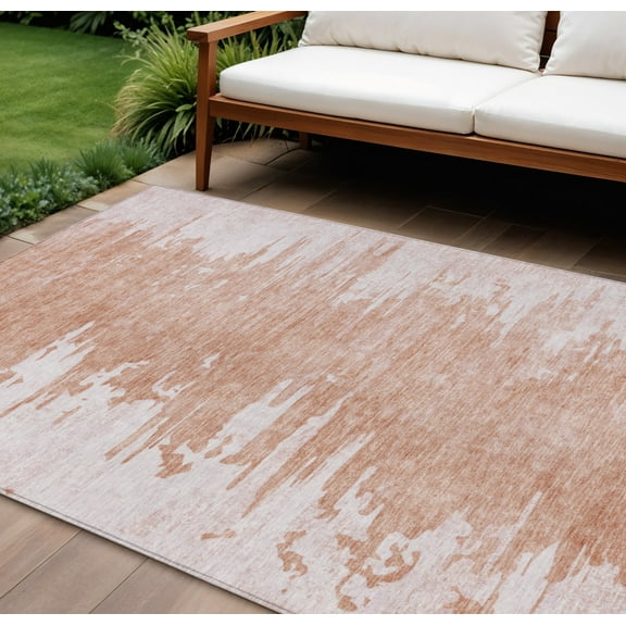 HomeRoots 582456 9 x 12 ft. Abstract Washable Indoor & Outdoor Rectangle Area Rug, Terra Cotta, Salmon & Copper