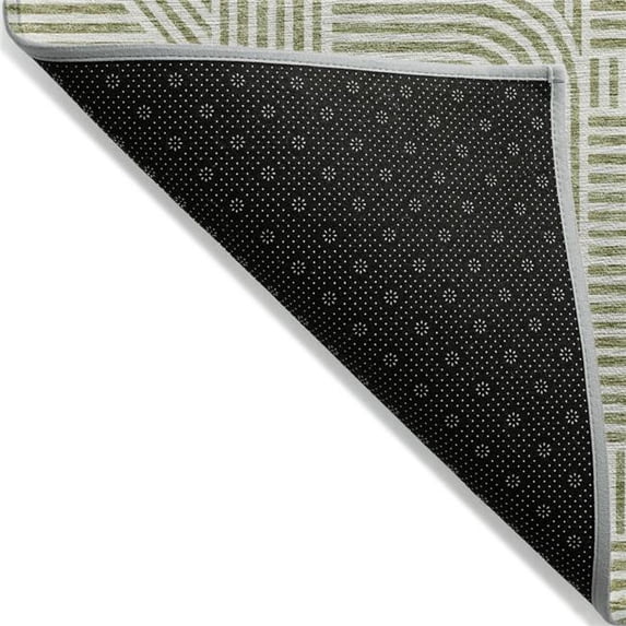 HomeRoots 594897 9 x 12 ft. Artichoke Green & Ivory Abstract Washable Indoor & Outdoor Rectangle Area Rug
