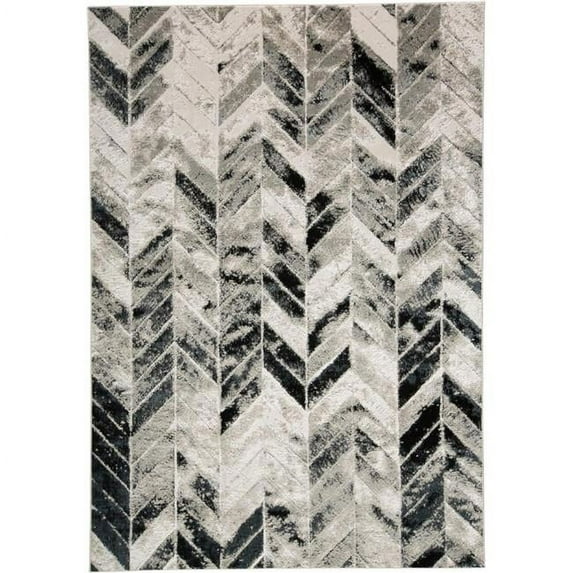 HomeRoots 9 x 12 ft. Black Gray & Silver Geometric Rectangle Area Rug - Gray and Black - 0.39in. H x 110in. W x 144in. D
