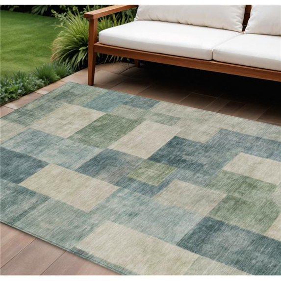 HomeRoots 608266 9 x 12 ft. Blue Geometric Washable Indoor & Outdoor Rectangle Area Rug
