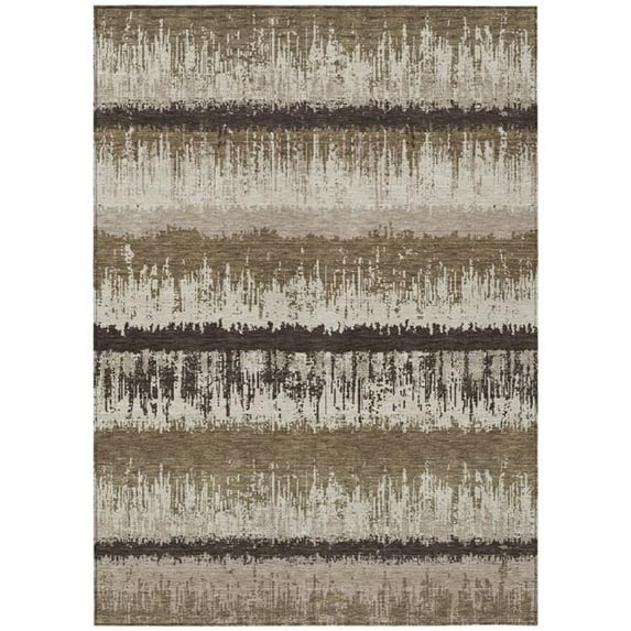 HomeRoots 598326 9 x 12 ft. Brown, Beige & Ivory Striped Washable Indoor & Outdoor Rectangle Area Rug
