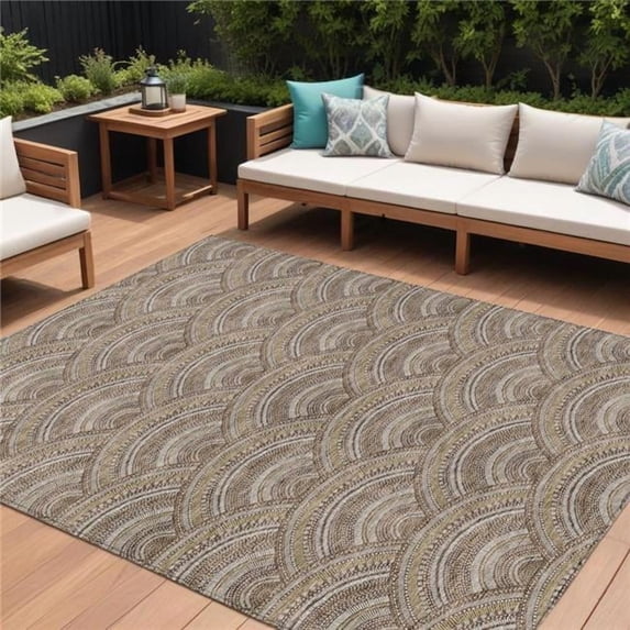 HomeRoots 615192 9 x 12 ft. Brown Beige & Taupe Geometric Washable Indoor & Outdoor Rectangle Area Rug