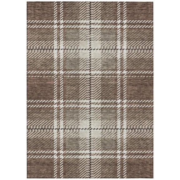 HomeRoots 596319 9 x 12 ft. Brown, Black & Ivory Plaid Washable Indoor & Outdoor Rectangle Area Rug