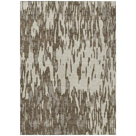 HomeRoots 612645 9 x 12 ft. Brown & Ivory Abstract Washable Indoor & Outdoor Rectangle Area Rug