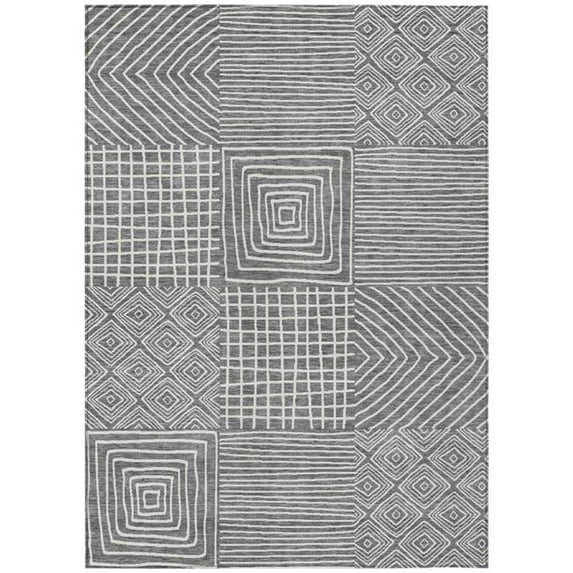 HomeRoots 600736 9 x 12 ft. Charcoal & Ivory Geometric Washable Indoor & Outdoor Rectangle Area Rug