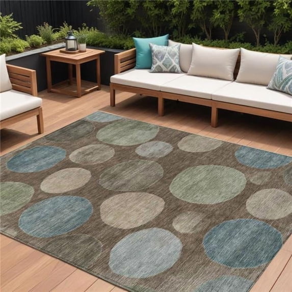 HomeRoots 630571 9 x 12 ft. Chocolate Fern Green & Teal Blue Geometric Washable Indoor & Outdoor Rectangle Area Rug