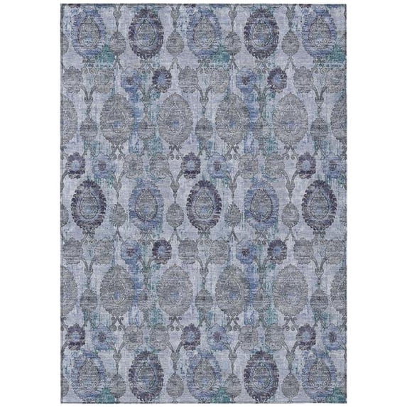 HomeRoots 588146 9 x 12 ft. Damask Washable Indoor & Outdoor Rectangle Area Rug, Navy Blue & Sky Blue
