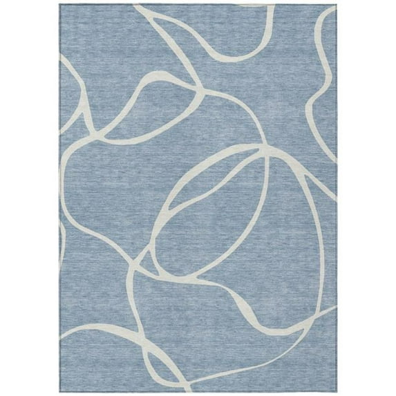 HomeRoots 597473 9 x 12 ft. Denim Blue & Ivory Abstract Washable Indoor & Outdoor Rectangle Area Rug