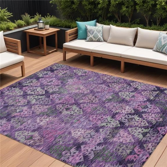 HomeRoots 615780 9 x 12 ft. Eggplant Plum & Lavender Aztec Washable Indoor & Outdoor Rectangle Area Rug