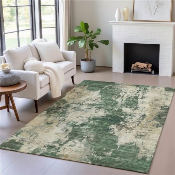 HomeRoots 630685 9 x 12 ft. Fern Green & Beige Abstract Washable Indoor & Outdoor Rectangle Area Rug