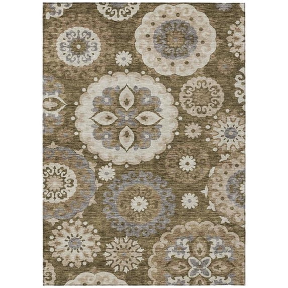 HomeRoots 585698 9 x 12 ft. Floral Medallion Washable Indoor & Outdoor Rectangle Area Rug, Brown, Ivory & Beige