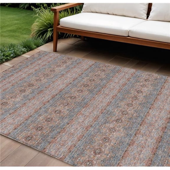 HomeRoots 578344 9 x 12 ft. Floral Medallion Washable Indoor & Outdoor Rectangle Area Rug, Orange, Copper & Gray