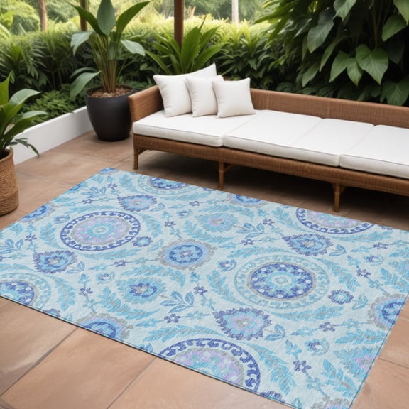 HomeRoots 584954 9 x 12 ft. Floral Washable Indoor & Outdoor Rectangle Area Rug, Sky Blue & Lavender