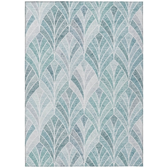 9' X 12' Aqua Mint Green And Silver Geometric Washable Indoor Outdoor Area Rug