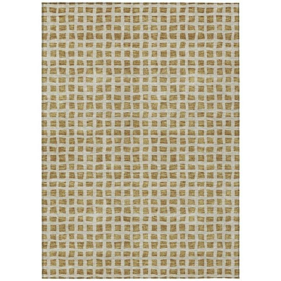HomeRoots 583286 9 x 12 ft. Geometric Washable Indoor & Outdoor Rectangle Area Rug, Gold & Beige