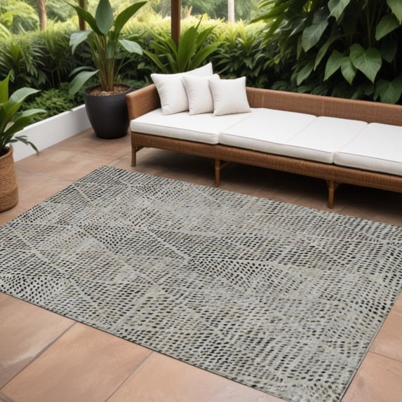 HomeRoots 577563 9 x 12 ft. Geometric Washable Indoor & Outdoor Rectangle Area Rug, Gray, Beige & Black