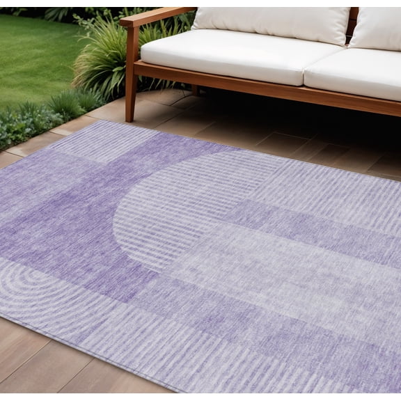 9' X 12' Lavender And Purple Geometric Washable Indoor Outdoor Area Rug