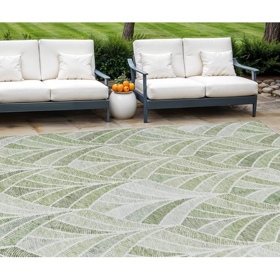 9' X 12' Sage Artichoke Green And Mint Green Geometric Washable Indoor Outdoor Area Rug