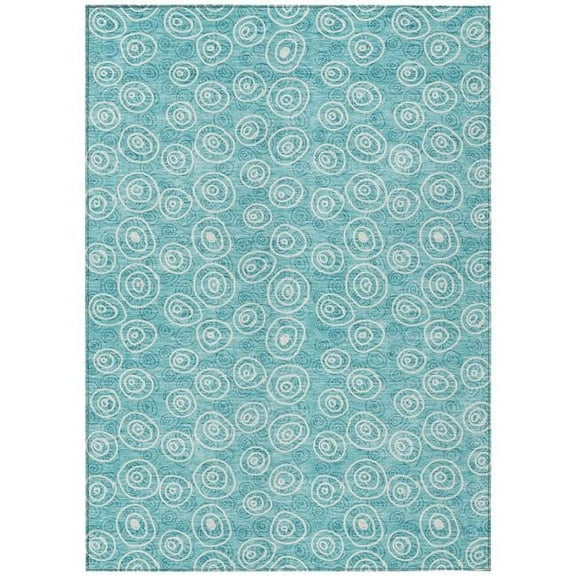 HomeRoots 583394 9 x 12 ft. Geometric Washable Indoor & Outdoor Rectangle Area Rug, Teal Blue & Ivory