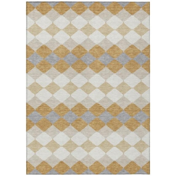 HomeRoots 597900 9 x 12 ft. Gold, Copper & Ivory Geometric Washable Indoor & Outdoor Rectangle Area Rug