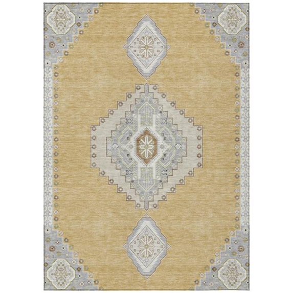 HomeRoots 598410 9 x 12 ft. Gold, Gray & Ivory Oriental Washable Indoor & Outdoor Rectangle Traditional Area Rug