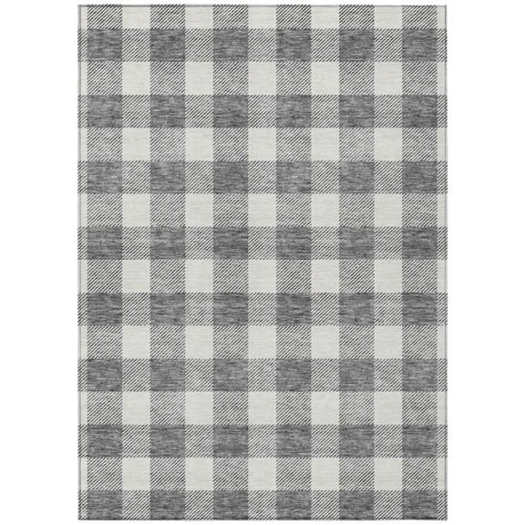 HomeRoots 595401 9 x 12 ft. Gray & Charcoal Plaid Washable Indoor & Outdoor Rectangle Area Rug