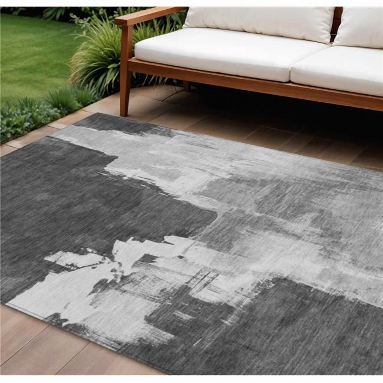HomeRoots 609170 9 x 12 ft. Gray & Smoky Black Abstract Washable Indoor & Outdoor Rectangle Area Rug