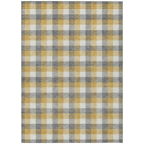HomeRoots 601402 9 x 12 ft. Gray Tan & Beige Plaid Washable Indoor & Outdoor Rectangle Area Rug