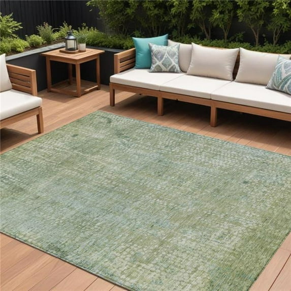 HomeRoots 631069 9 x 12 ft. Green & Ivory Abstract Washable Indoor & Outdoor Rectangle Area Rug