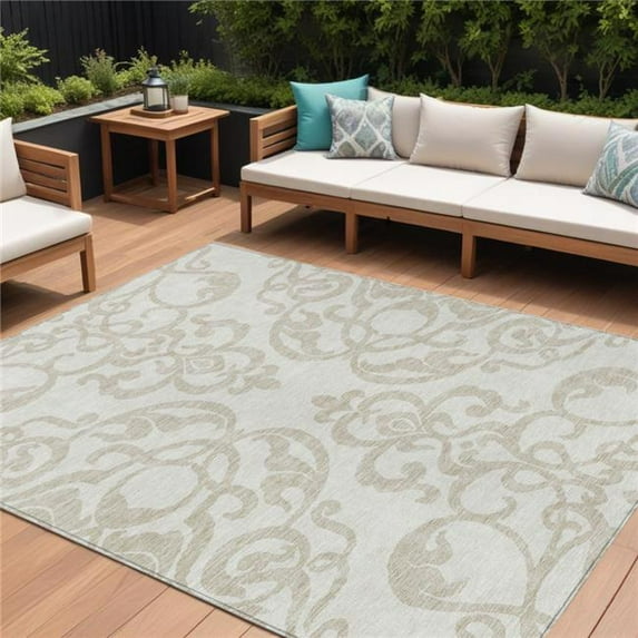 HomeRoots 614441 9 x 12 ft. Ivory & Beige Damask Washable Indoor & Outdoor Rectangle Area Rug