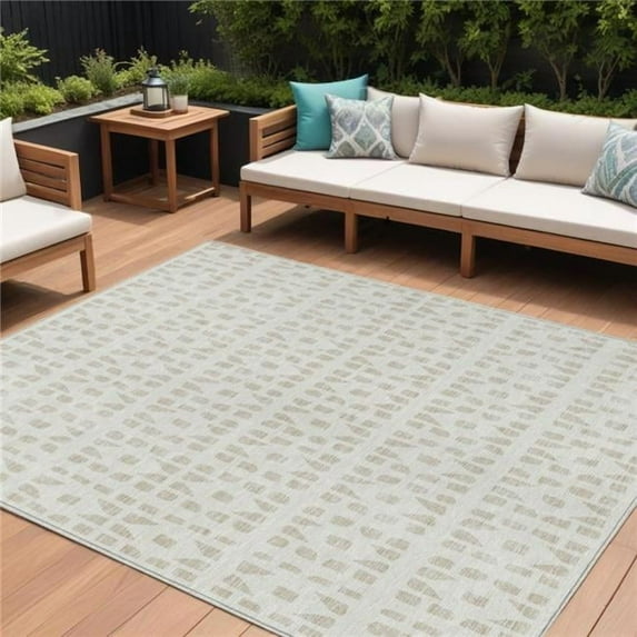 HomeRoots 613781 9 x 12 ft. Ivory & Beige Geometric Washable Indoor & Outdoor Rectangle Area Rug