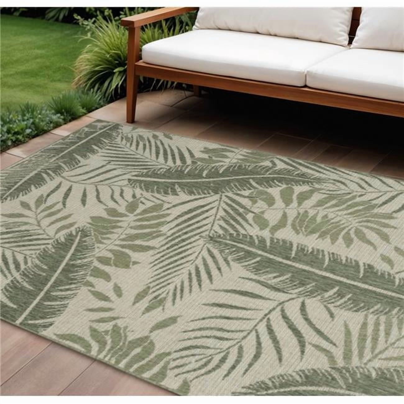 HomeRoots 551428 9 x 12 ft. Ivory & Green Palm Leaf Indoor & Outdoor Rectangle Area Rug