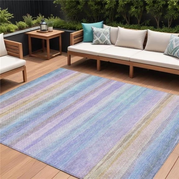 HomeRoots 631219 9 x 12 ft. Lavender Sky Blue & Beige Striped Washable Indoor & Outdoor Rectangle Area Rug