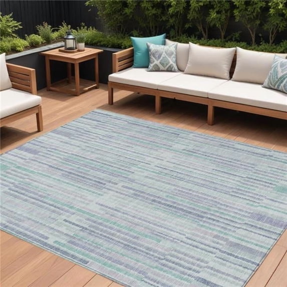HomeRoots 631549 9 x 12 ft. Mint Green & Ivory Striped Washable Indoor & Outdoor Rectangle Area Rug